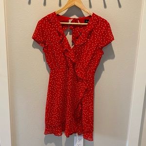 Bardot | women’s red polk a dot mini dress | cap sleeve | ruffle | size 6 small